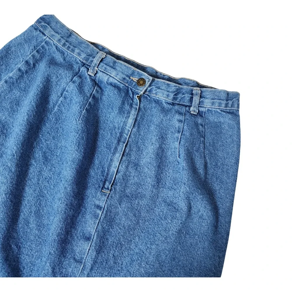 BLUEZONE Vintage 90s Denim Maxi Skirt Blue Cotton High Waist Front Slit USA 14W - Picture 2 of 14